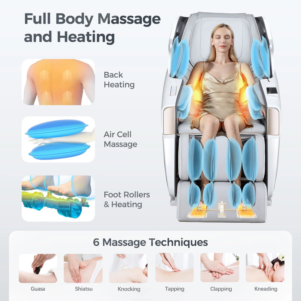 4D Full Body Zero Gravity Shiatsu Recliner with Heating White B241108