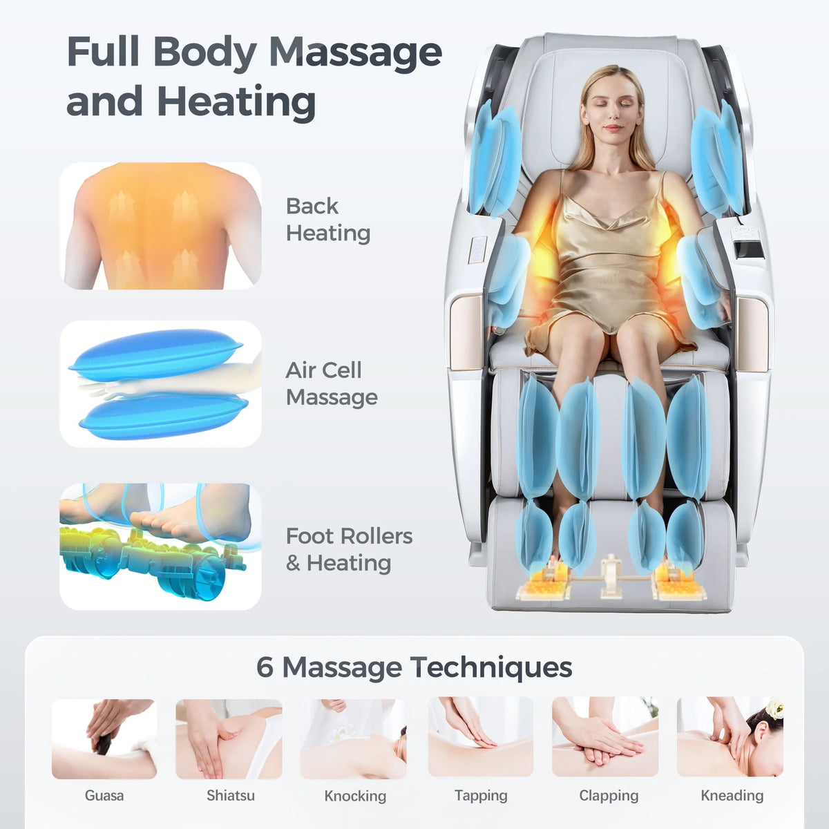 4D Full Body Zero Gravity Shiatsu Recliner with Heating White B241108