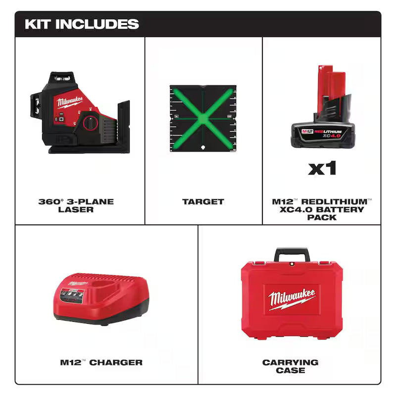 12-Volt Cordless Green 3-Plane Laser Level Kit with 4.0 Ah Battery R5970