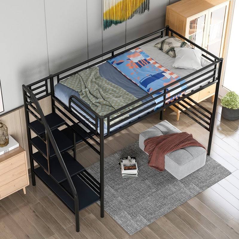 Black Twin Metal Loft Bed Frame with Desk Z479