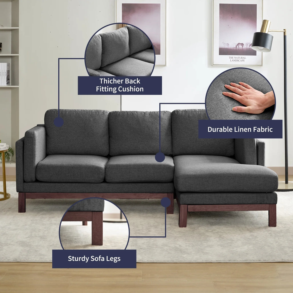 Dark Grey L-Shaped Sectional Sofa with Chaise Lounge B796