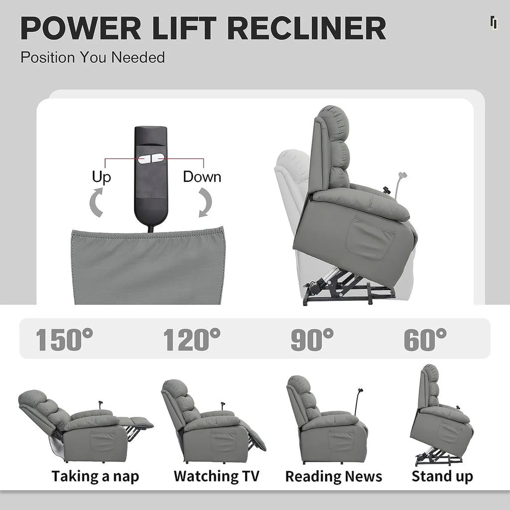 Dark Gray Micro Leather Power Lift Recliner Chair with Remote B464