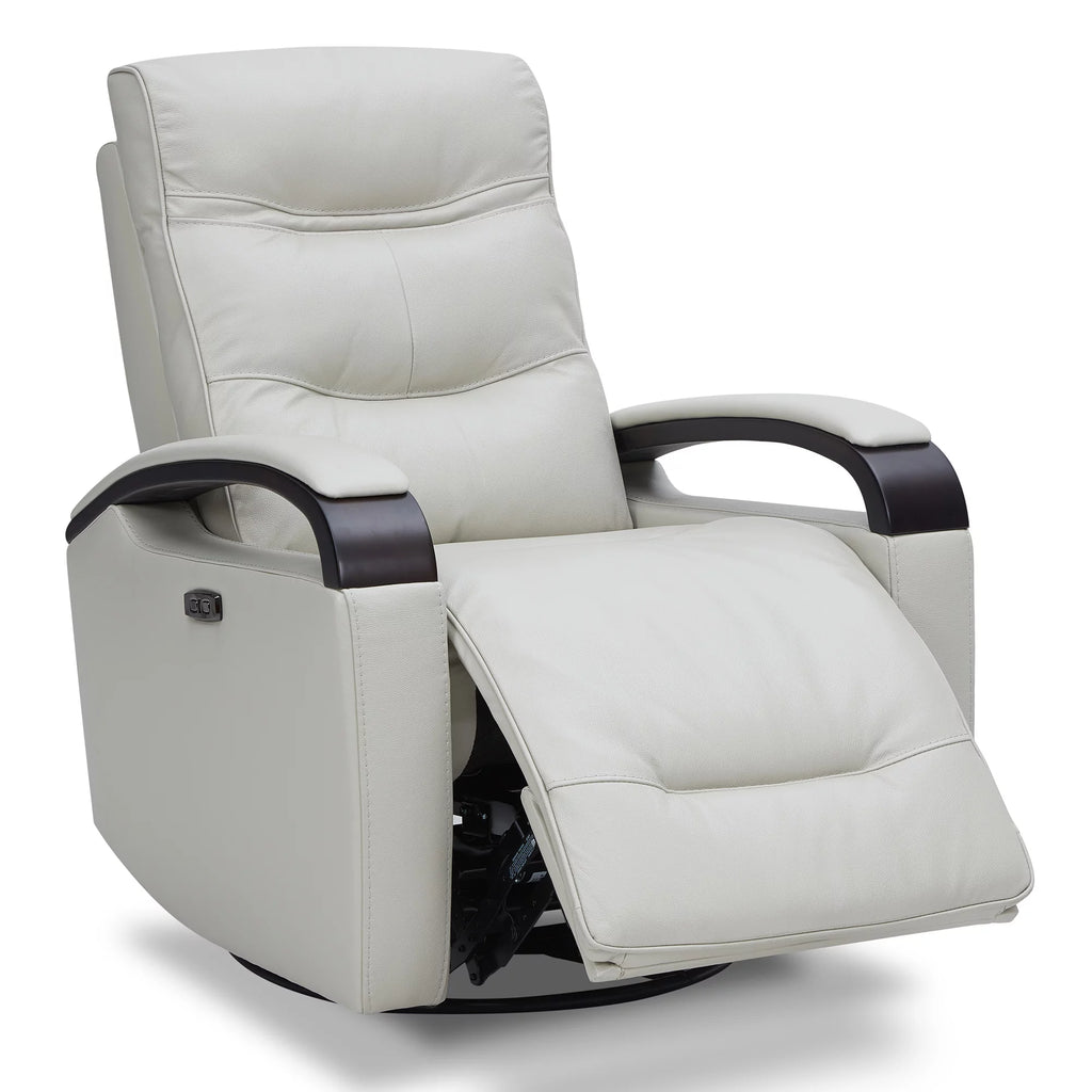 White Leather Power Swivel Glider Recliner Y30517