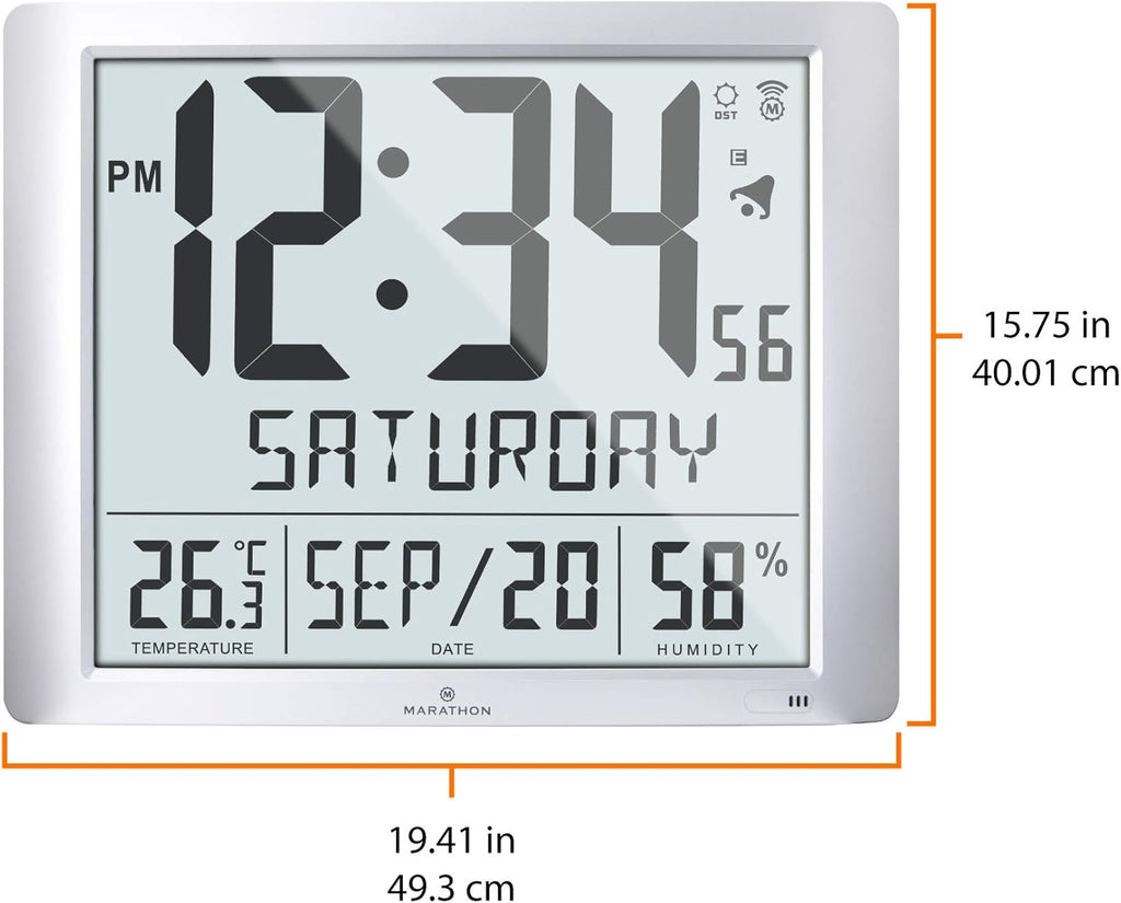 Silver 20 Inch Wall Clock with 6.5 Inch Numbers S54990