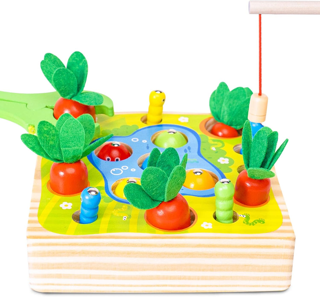 Montessori Wooden Toys Carrot Harvest Magnetic Fishing Game F984081