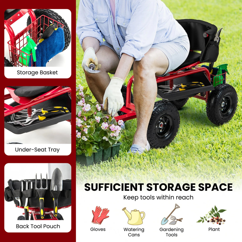 Rolling Garden Cart with Swivel Seat & Tool Storage N77114