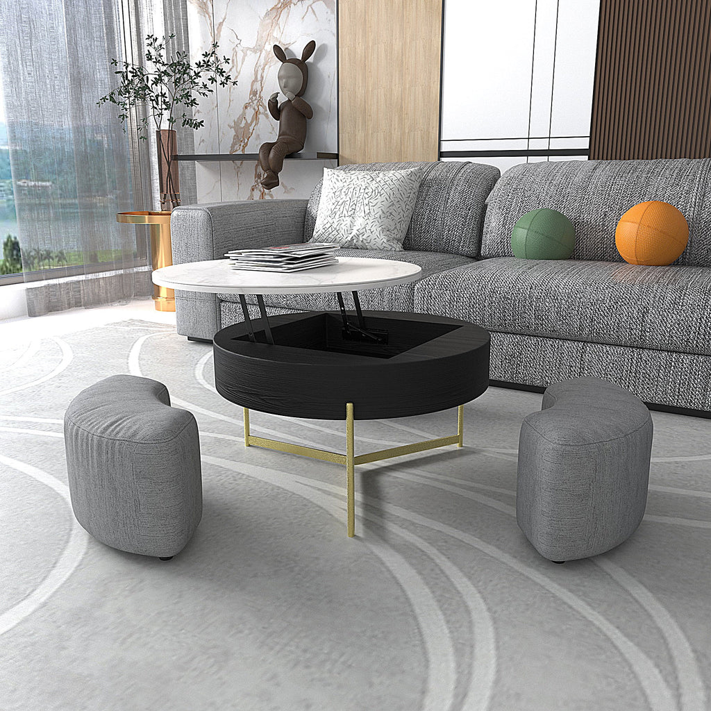 Lift-Top Coffee Table with 3 Stools White Black H75110