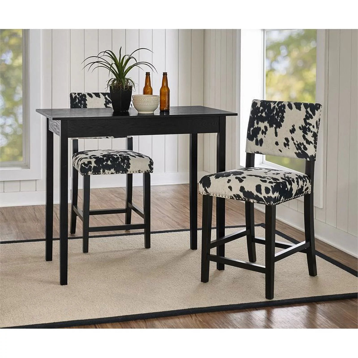 2 Piece Cow Print Wood Counter Stool Set I944545