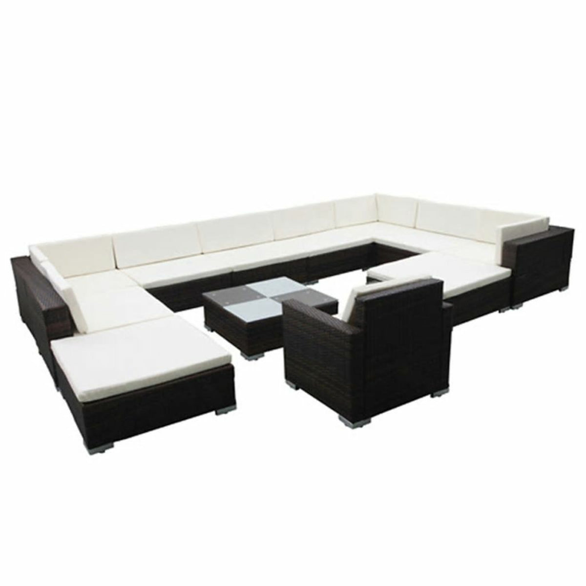 12 Piece Patio Lounge Set with Cushions Brown Poly Rattan K930349