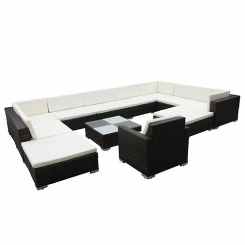 12 Piece Patio Lounge Set with Cushions Brown Poly Rattan K930349