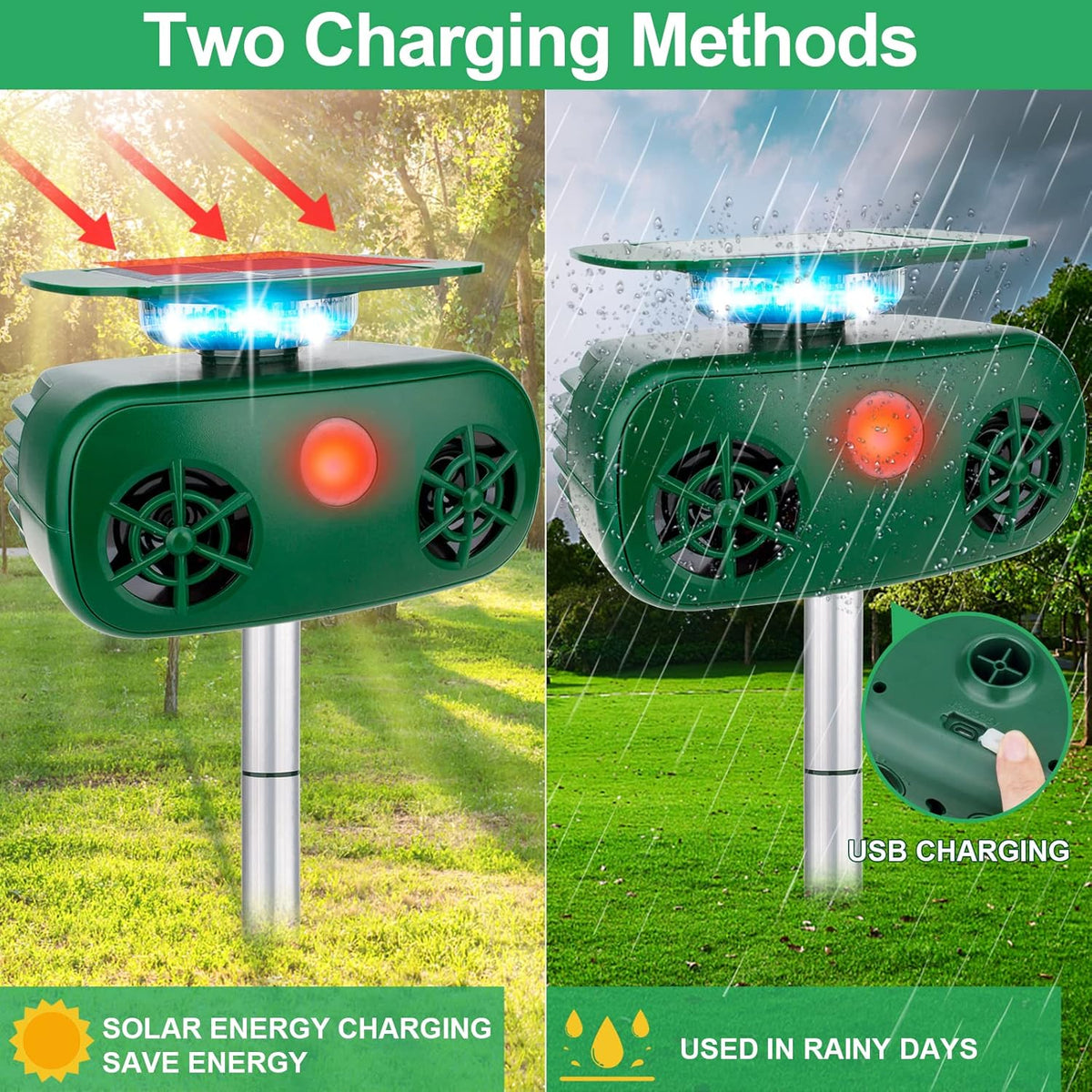 Ultrasonic Solar Powered Animal Repellent with Motion Sensor C2885