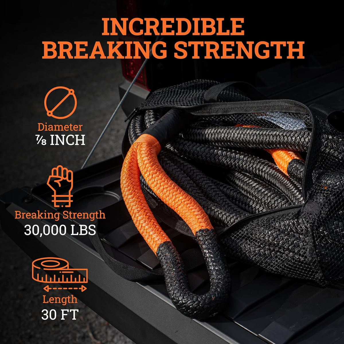 7/8" x 30 ft Nylon Recovery Rope with Reinforced Loops B878