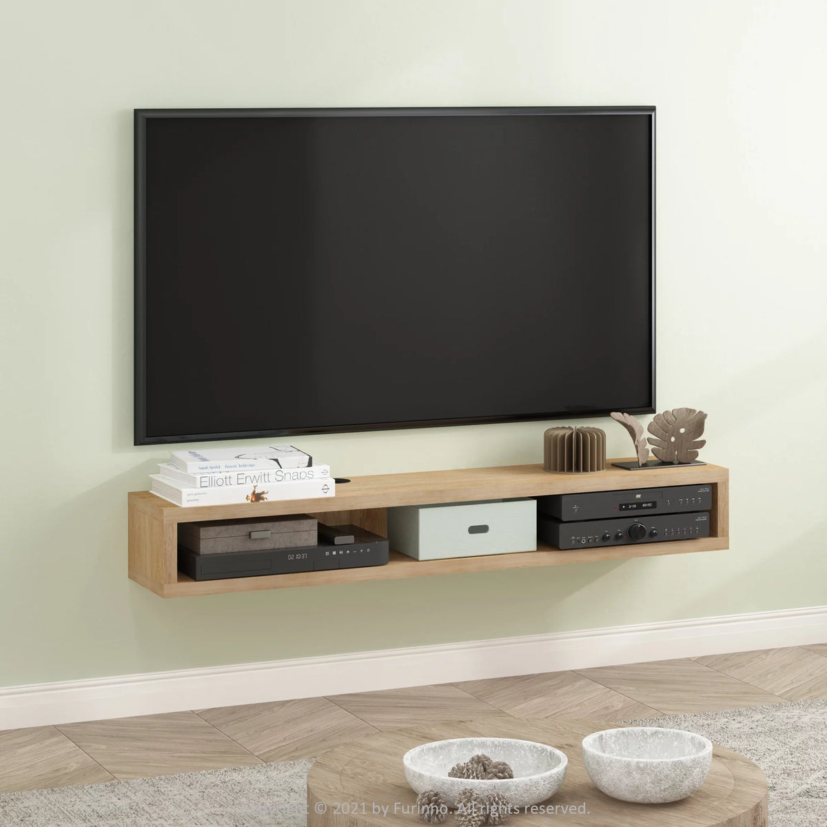 Wall Mounted Floating Media Console, 72 inch, Marcy Oak A9471