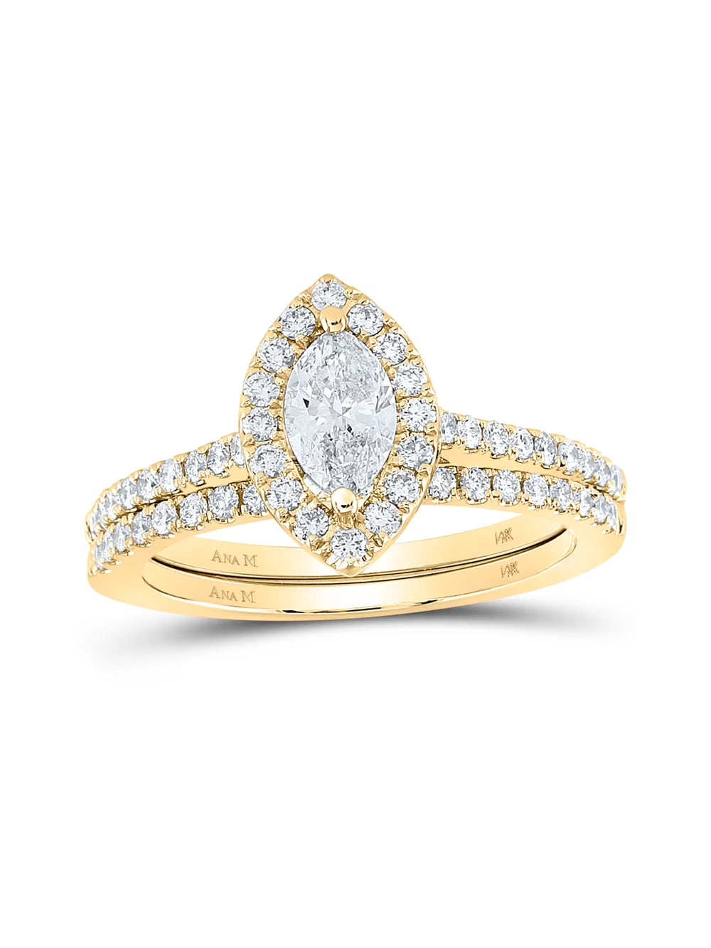 Marquise Diamond Halo Bridal Wedding Ring Band Set 1 Cttw E6712