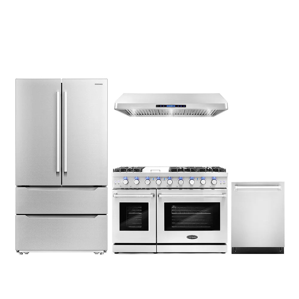 48 Gas Range, Under Cabinet Range Hood, Refrigerator with Ice Maker and Dishwasher M5437
