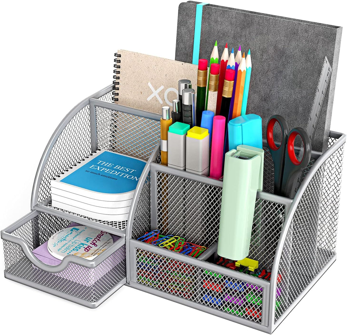 Metal 6 Compartment Desk Organizer with Drawer, Pack of 2 D738579