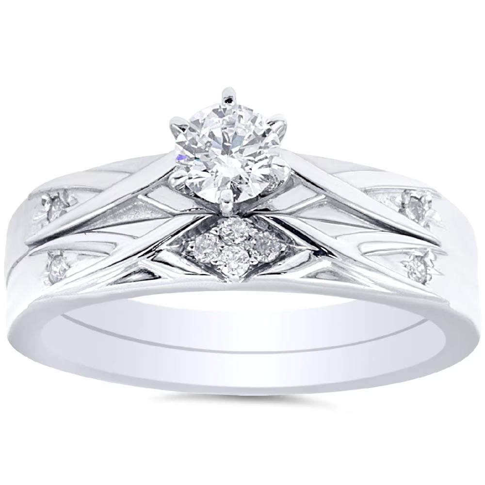 14K White Gold Diamond Engagement Ring Set D787