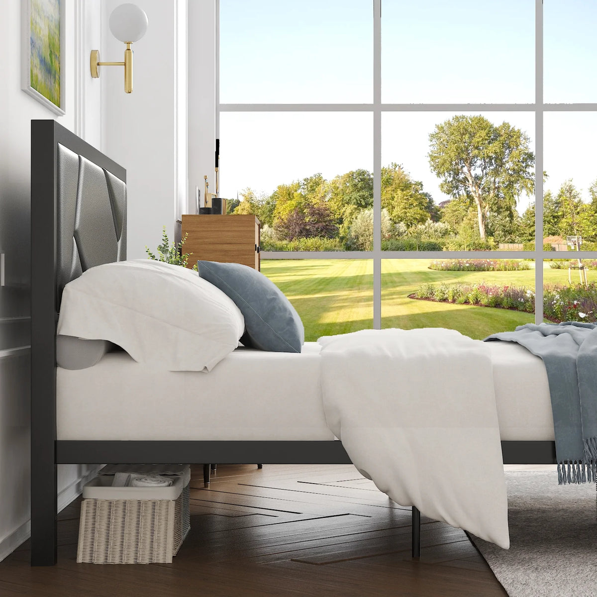Twin Size Bed Frame with Leather Upholstered Headboard P50449