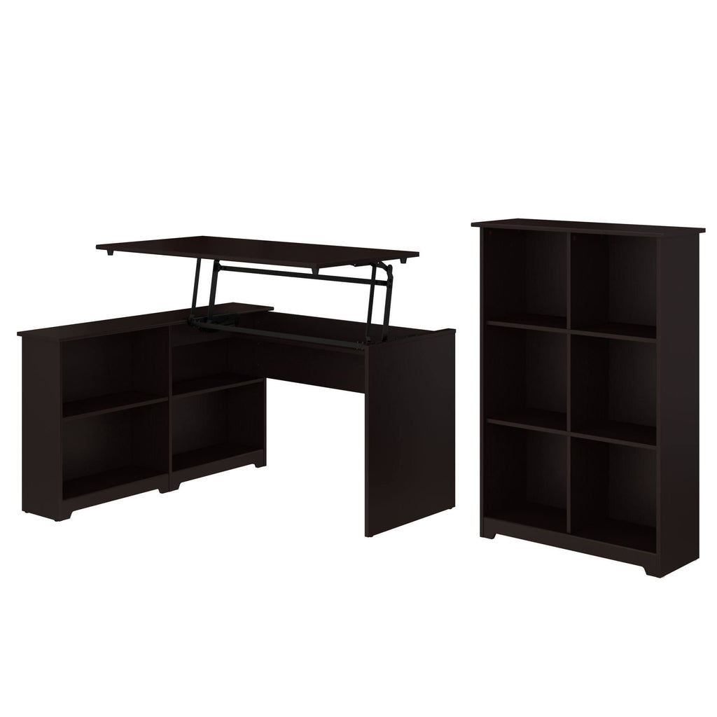 Espresso Oak 3 Position Sit to Stand Corner Bookshelf Desk with 6 Cube Organizer P906
