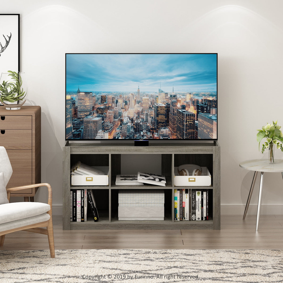 French Oak Grey TV Stand Bookshelves U756