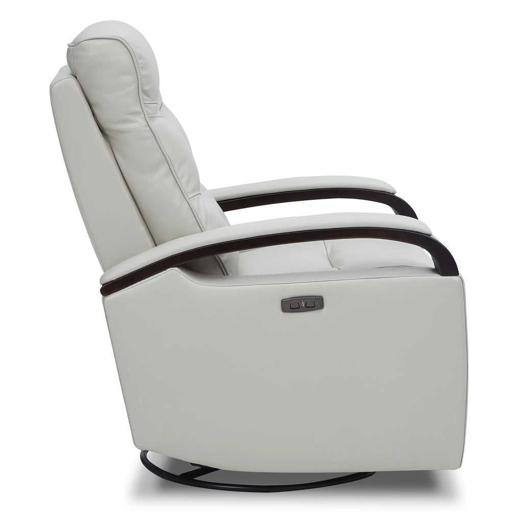 White Leather Power Swivel Glider Recliner Y30517