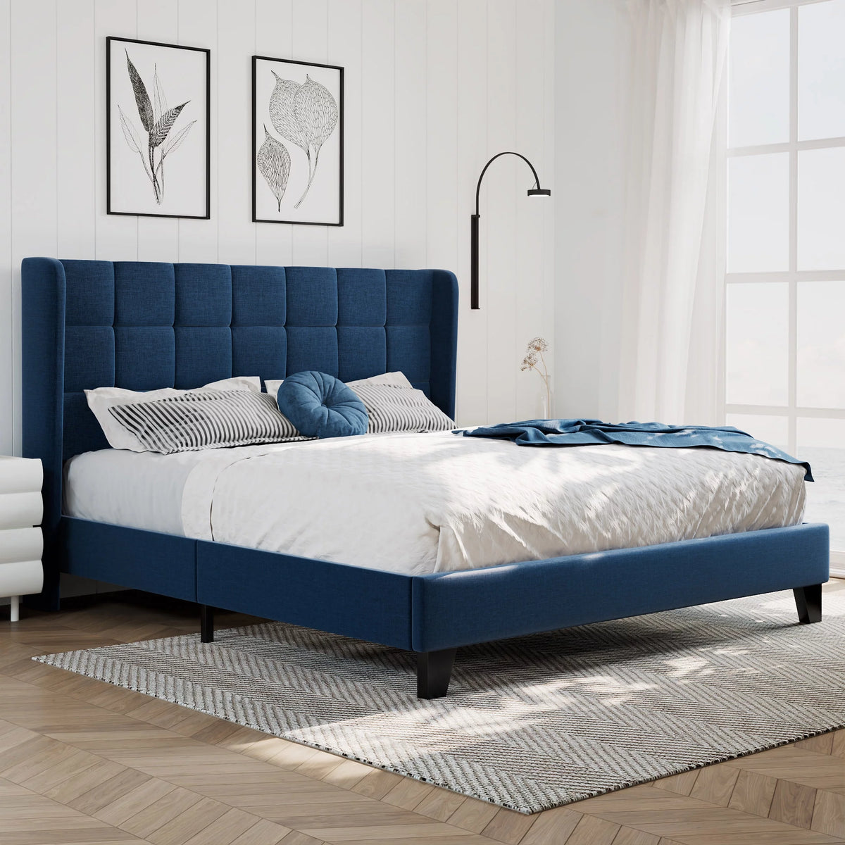 Queen Size Platform Bed Frame with Wingback Headboard R3752