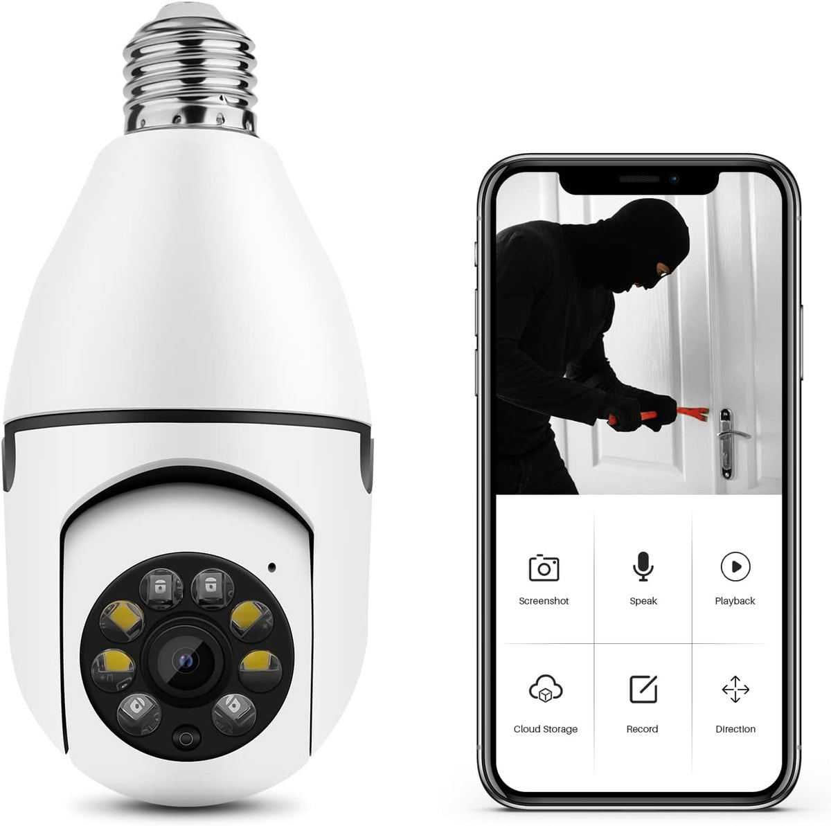 1080P 360° Auto Tracking Panoramic Camera Light Bulb Night Vision Wireless PTZ IP Cam Security E27 Interface Webcam Two Way Voice B7642