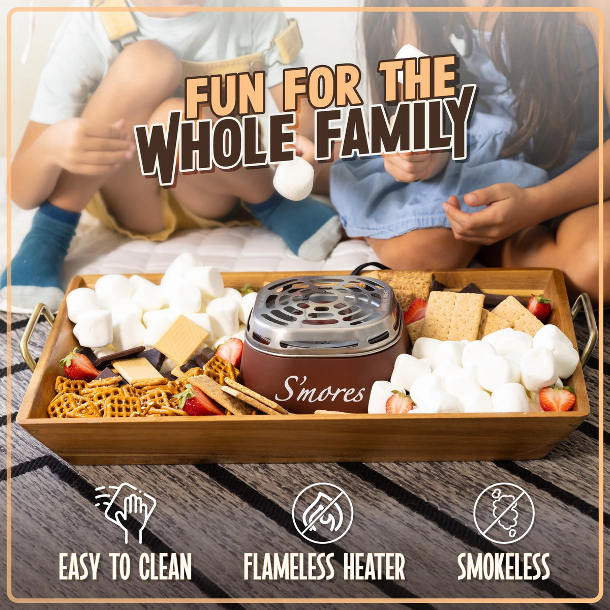 Electric Stainless Steel S'mores Maker with 4 Compartment Trays and 2 Roasting Forks I536