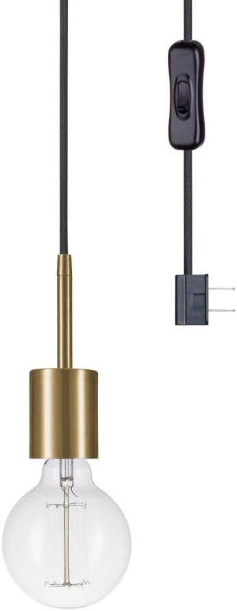Matte Brass Gold Fabric Cord Plug-in Pendant Lighting D4388