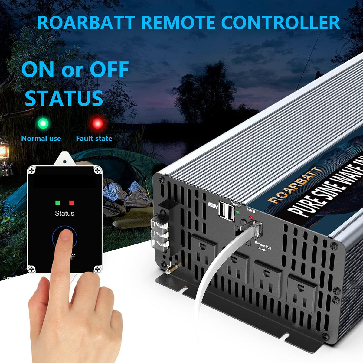 4000Watt 12V DC to AC 110V Power Inverter with Remote Control 4 AC Outlets Dual USB Port F351