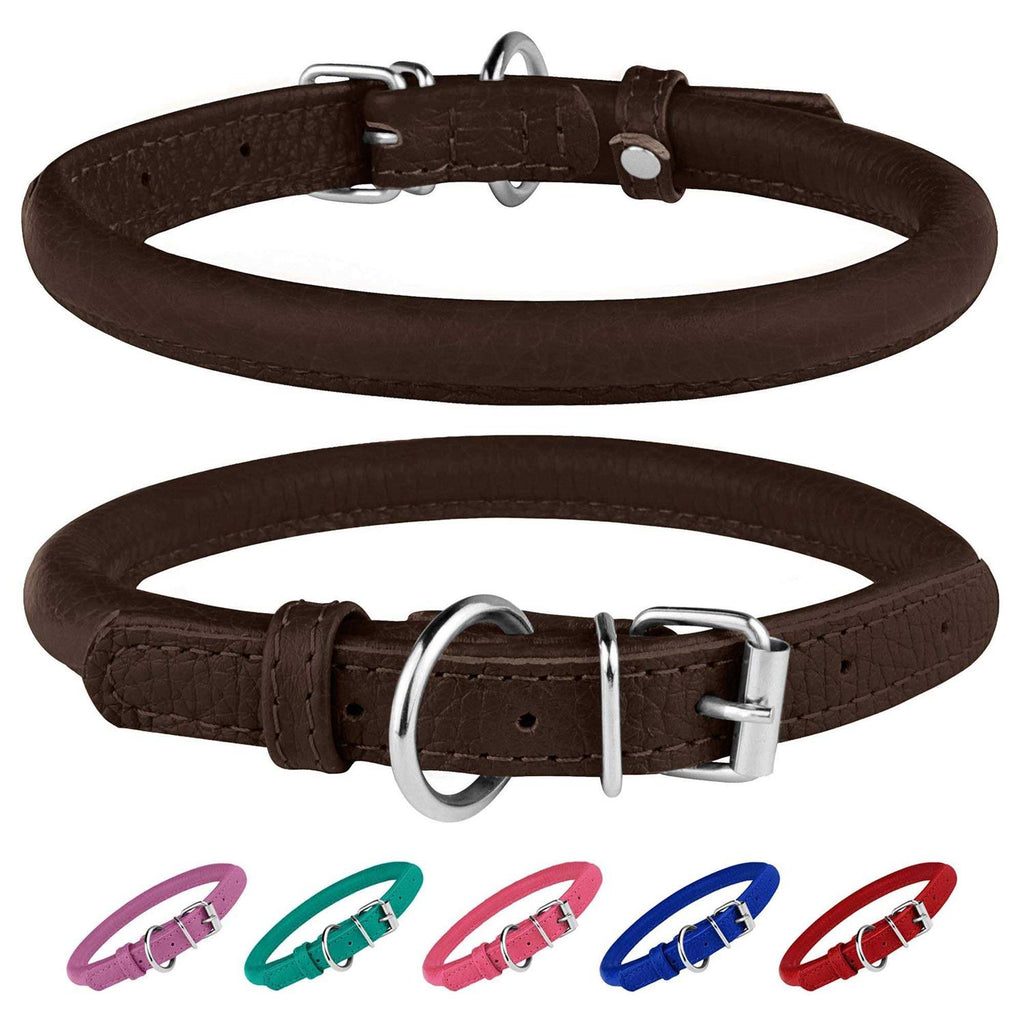 Rolled Leather Dog Collar with QR ID Dog Tag H326