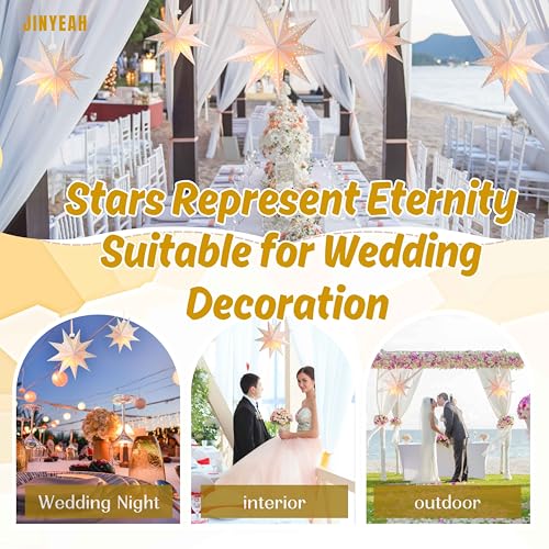 3Pcs Paper Star Lanterns 7 Pointed Hanging Decorations 17.71inch C6980