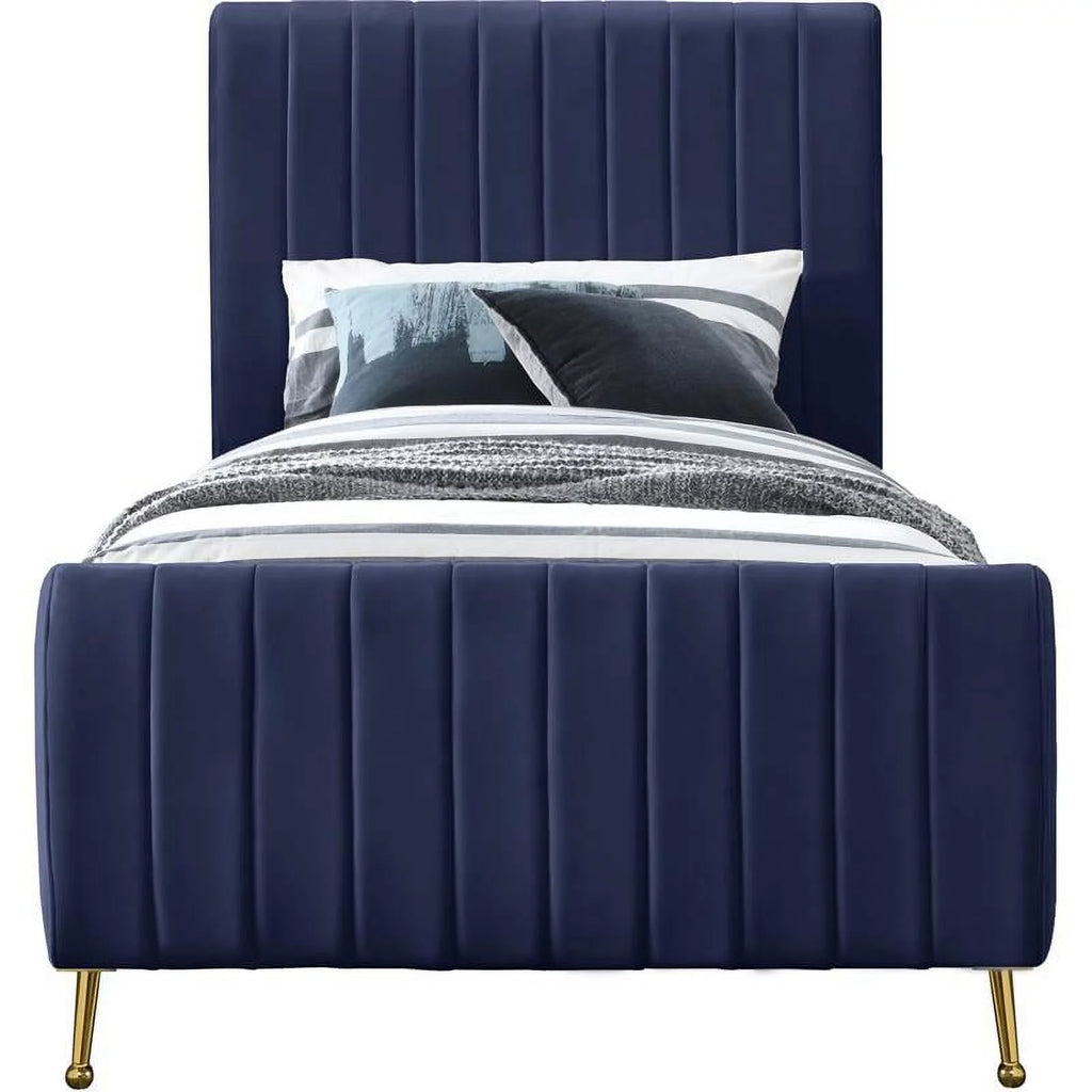 Navy Velvet Twin Bed P59850