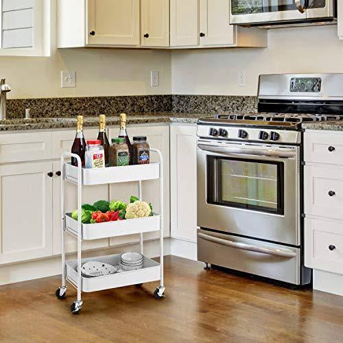 White 3-Tier Rolling Metal Utility Cart N906