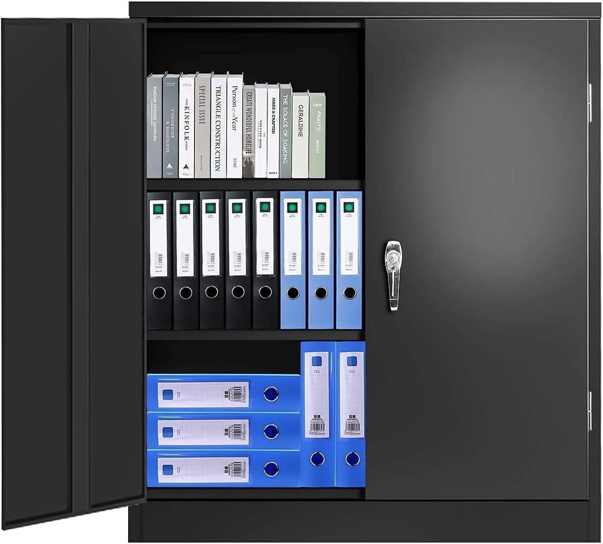 Black Tall Metal Storage Cabinet with 2 Doors and 4 Shelves A1550