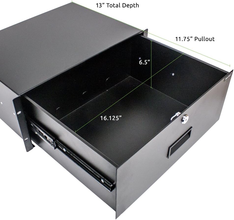 4U Black Rack Mount Drawer with Lock and Key A316