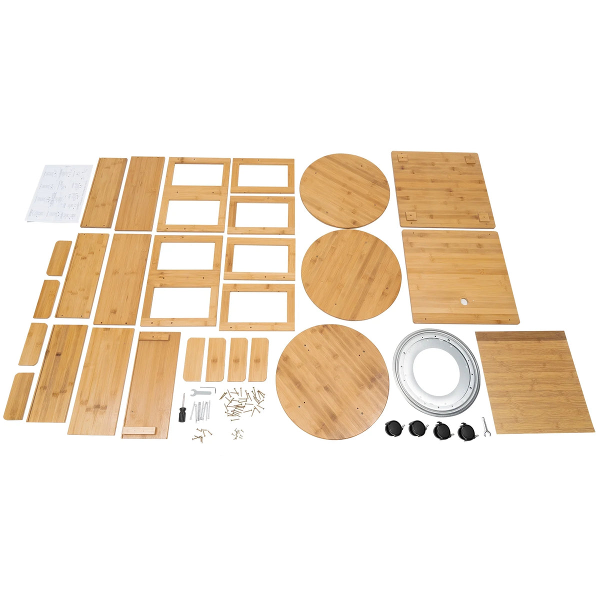 2 Tiers Rotating Bamboo Side Table with Wheels F735727