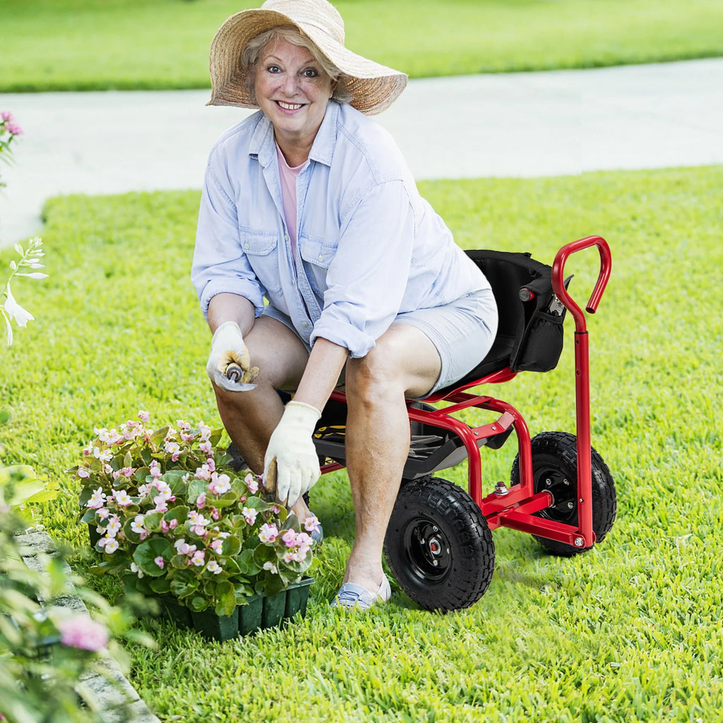 Rolling Garden Cart with Swivel Seat & Tool Storage N77114