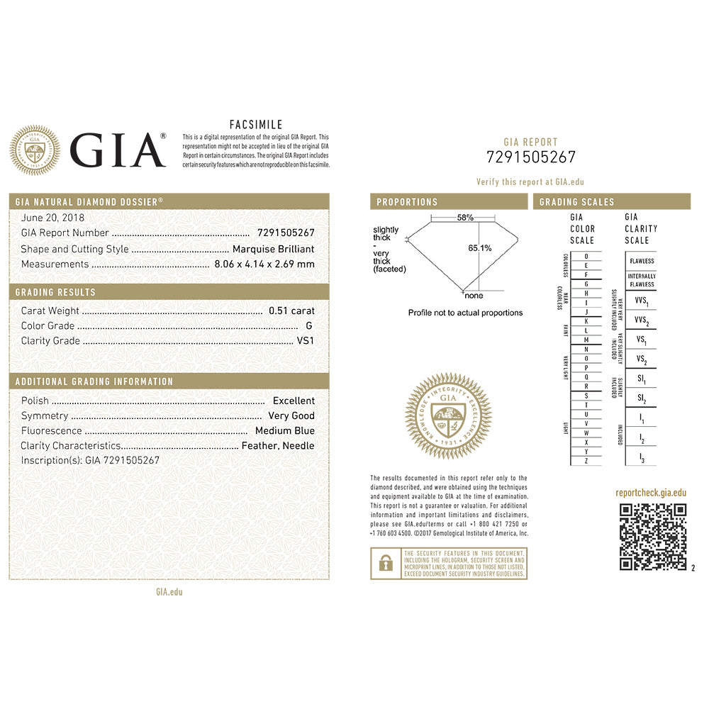 18K Gold Marquise Solitaire Engagement Ring 0.50 Carat GIA Certified Y745478