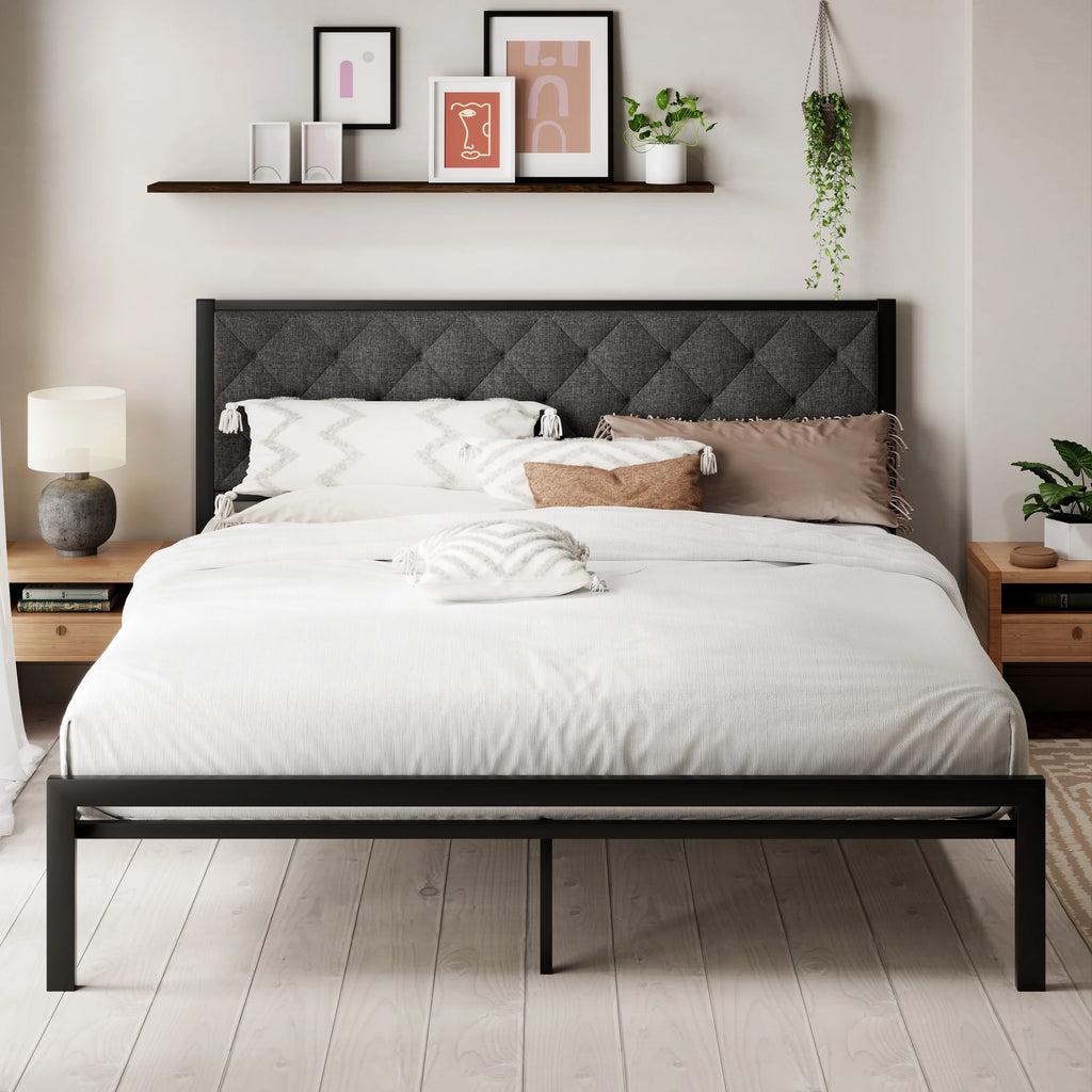 Queen Size Metal Platform Bed Frame with Headboard & Underbed Storage N99763