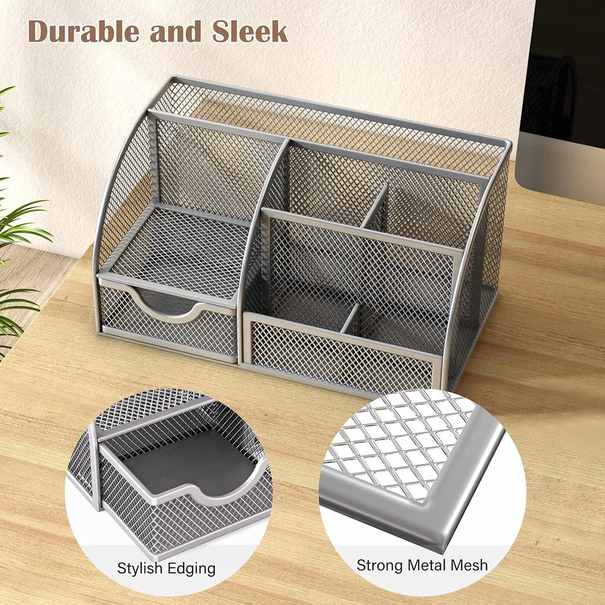 Metal 6 Compartment Desk Organizer with Drawer, Pack of 2 D738579
