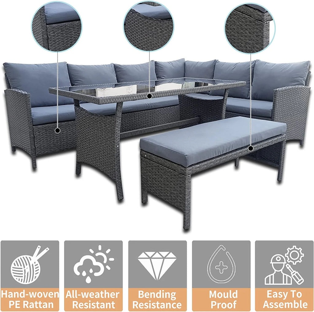 4-Piece Outdoor Patio Sofa Furniture Set with Tempered Glass Table X163