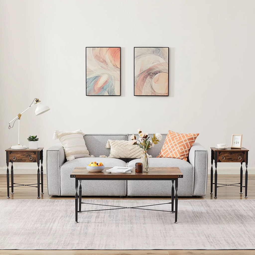 Rectangle Coffee Table with Metal Frame, Rustic Brown P81753