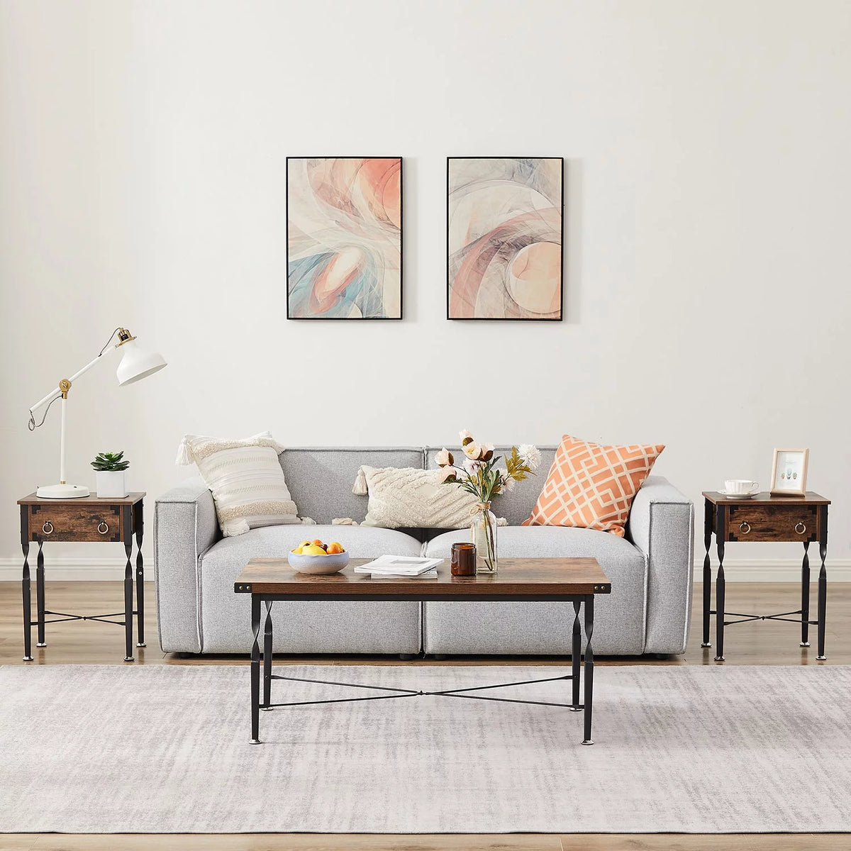 Rectangle Coffee Table with Metal Frame, Rustic Brown P81753