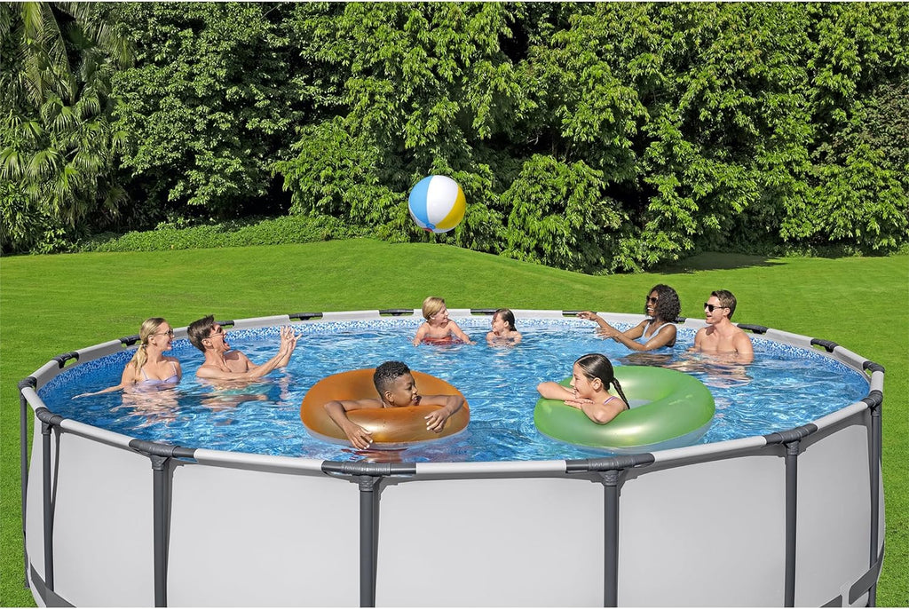 18 Foot x 48 Inch Round Metal Frame Above Ground Swimming Pool Set with Filter Pump, Ladder, and Cover P2824