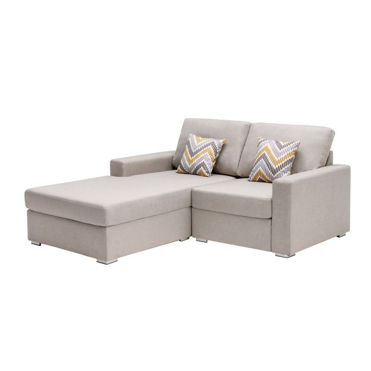 Beige Linen Reversible Chaise Sectional Loveseat 2 Piece B584176