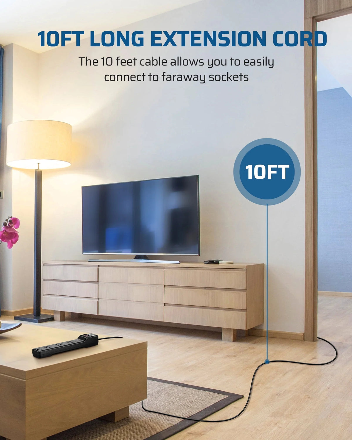 6-Outlet Surge Protector Power Strip with 10ft Extension Cord, Black S821
