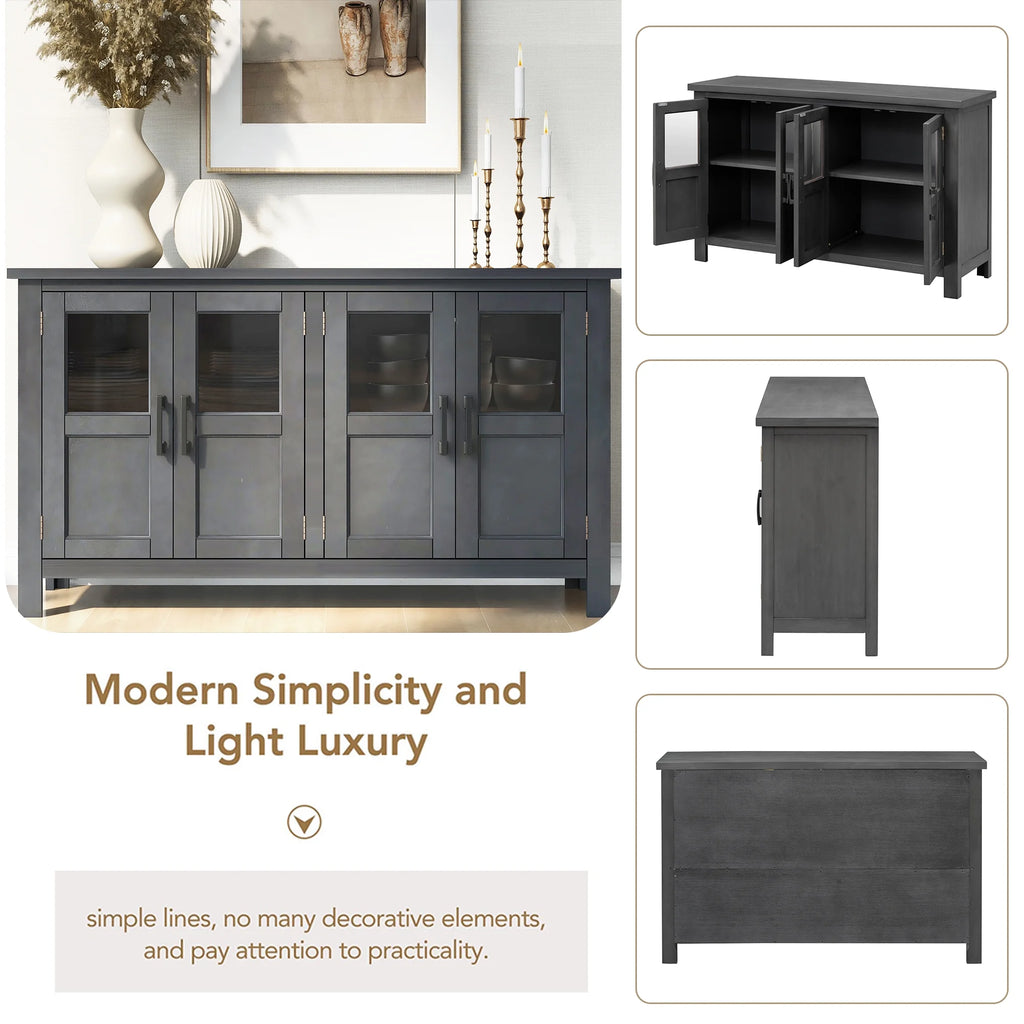 Gray 4 Door Buffet Cabinet with Adjustable Shelves D8249