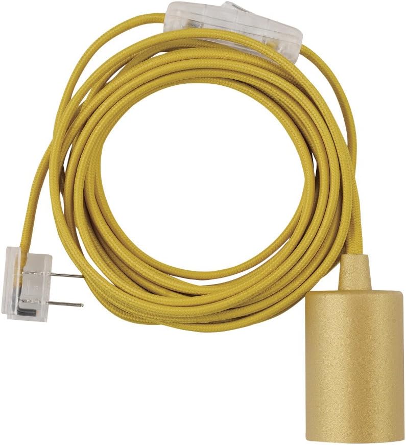Matte Brass Gold Fabric Cord Plug-in Pendant Lighting D4388