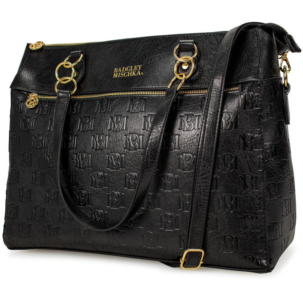 Black Vegan Leather Travel Tote Duffle Bag U727